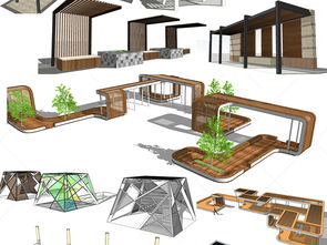 现代精品廊架SU模型 公共场所设计的数字化资源库